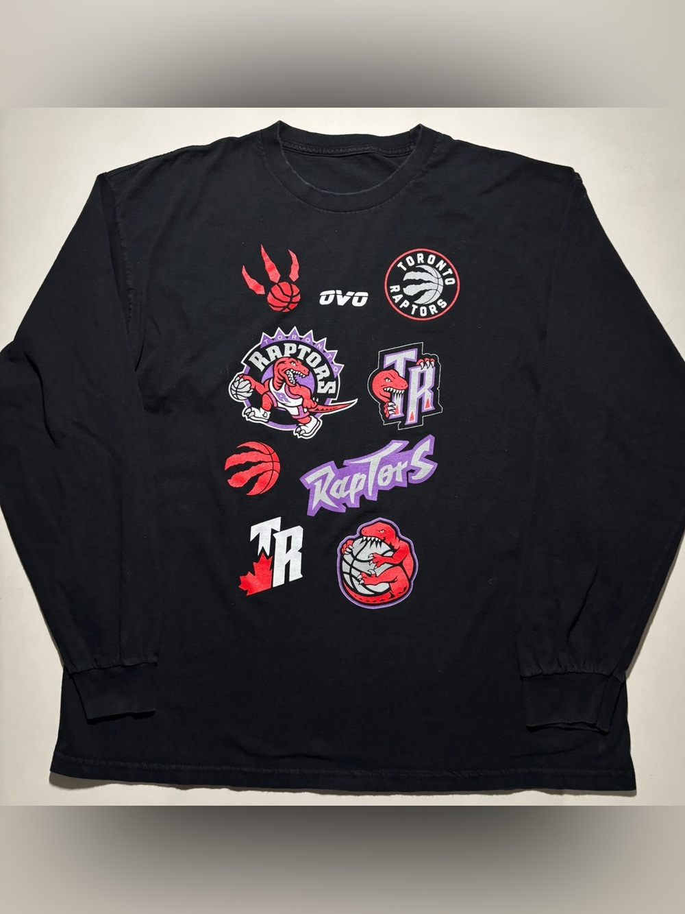 Mens Drake OVO x Toronto Raptors NBA Black Logo Long-Sleeve shirt 2019